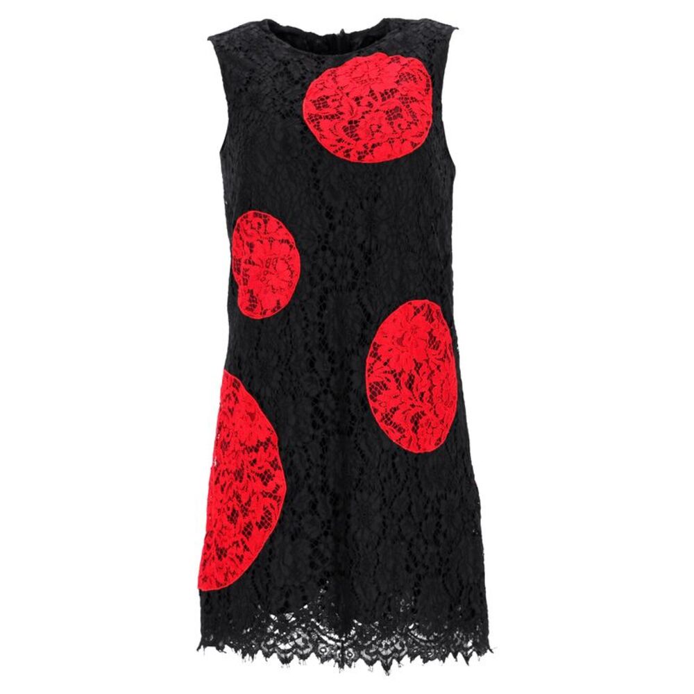 Dolce & Gabbana Polka Dot Lace Detail Mini Dress in Black and Red Cotton